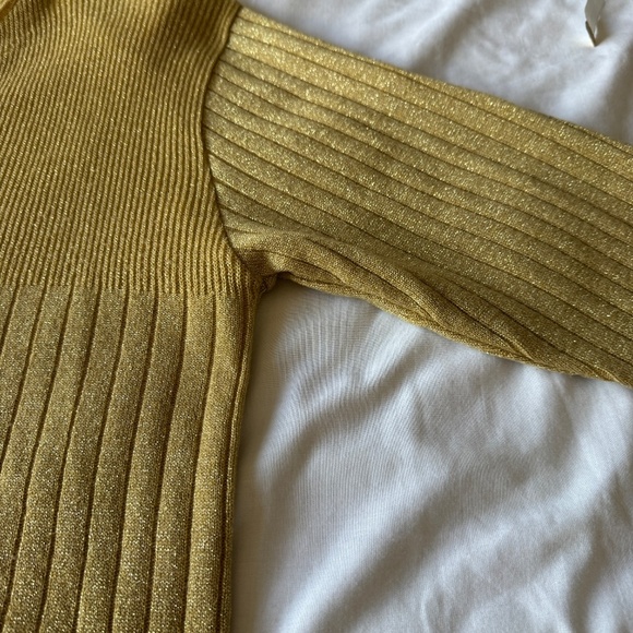 Fairset Petite Vintage Golden Metallic Ribbed Button Up V-Neck Sweater Size LP - Picture 12 of 15